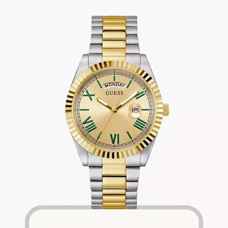 Guess Connoisseur Day-Date Champagne Dial Two-tone Men's Watch- GW0265G14